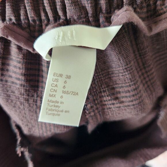 H&M Womens Pants Pull On Brown Plaid Polyester Straight Stretch Trousers 6 - Picture 10 of 10
